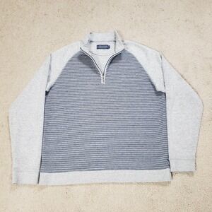 Fish Hippie Sweater Men M (Fits Small) Gray Striped‎ 1/4 Zip Sweatshirt Chore